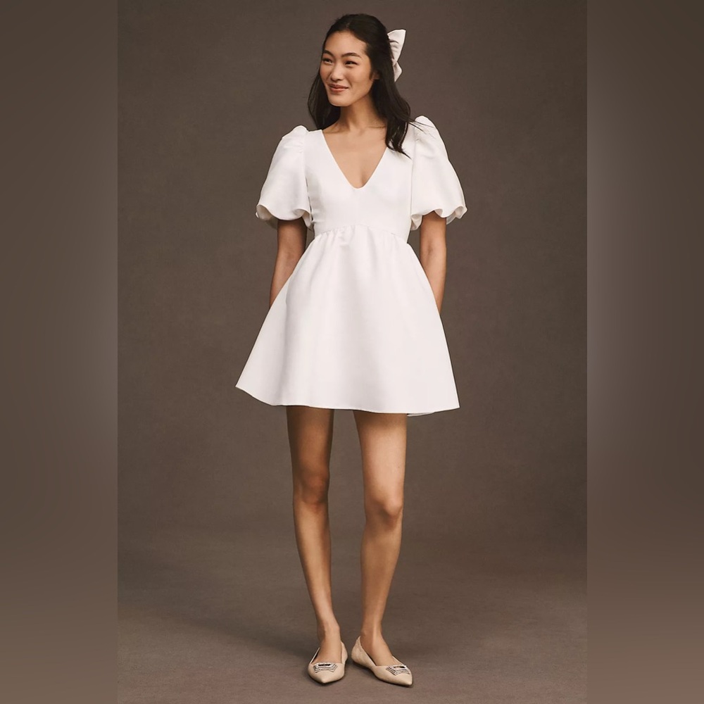 Anthropologie Sachin & Babi Beverly Puff-Sleeve Deep-V Mini Dress